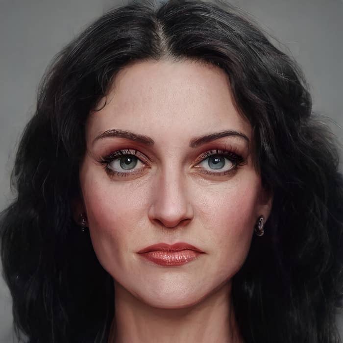 mother gothel with a stern face, big eyes, and dark hair