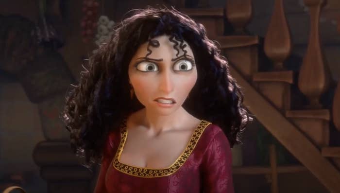 mother gothel cartoon with a grimace on her face