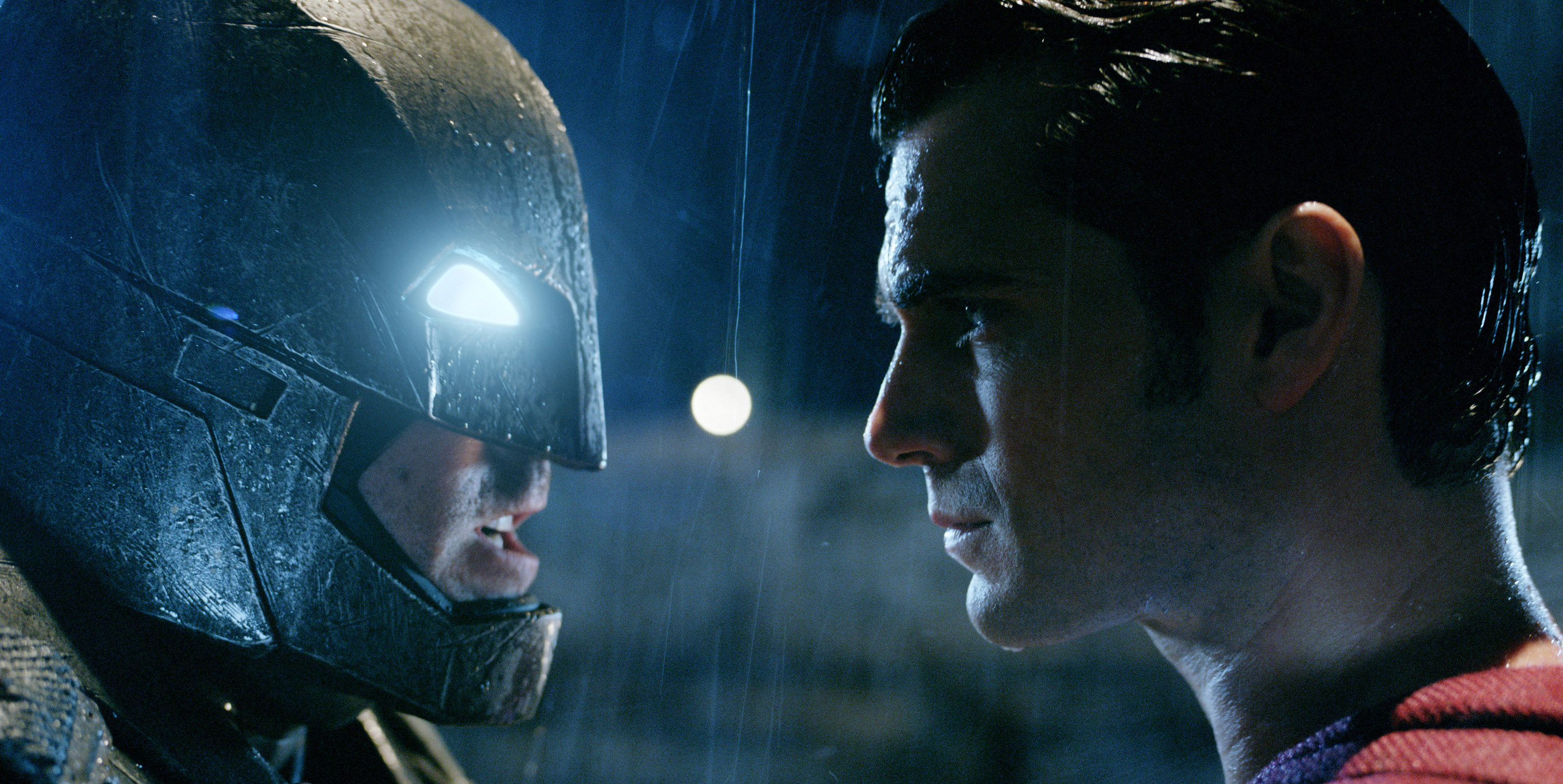 Batman and Superman glaring at each other
