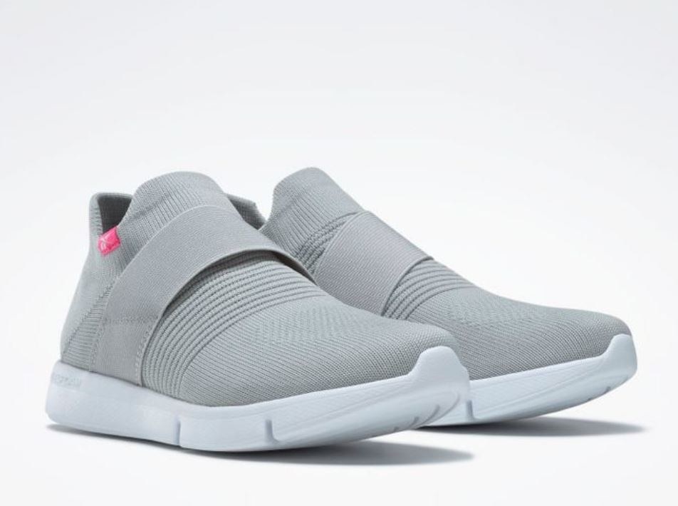 grey slip-on knit sneakers