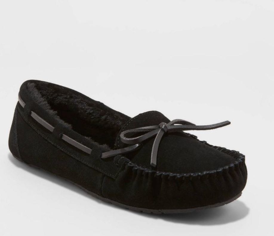 black furry moccasin