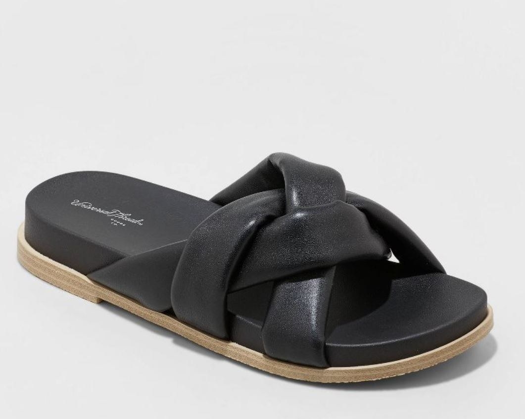 black padded slip on sandal