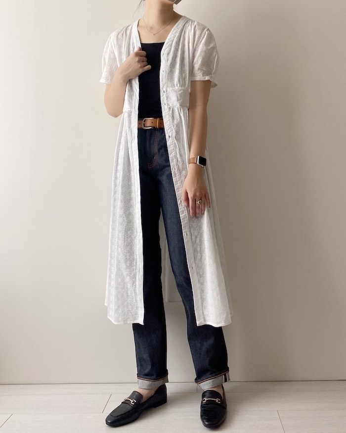 GU（ジーユー）のレトロ可愛いファッション「レースフロントボタンワンピース（半袖）YG」2WAYで使えるオススメアイテム