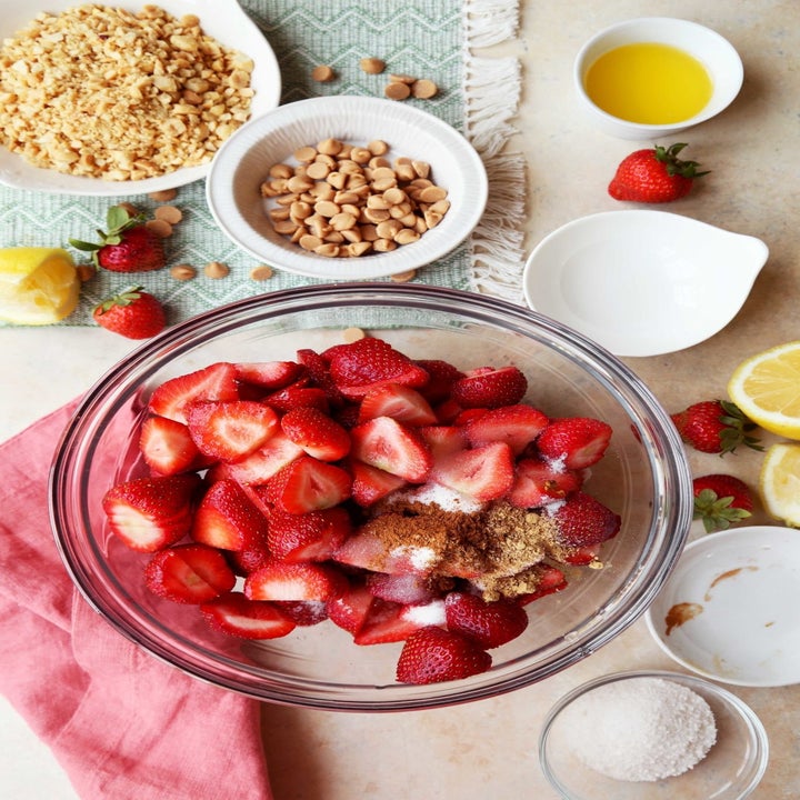 Ingredients for strawberry cobbler.