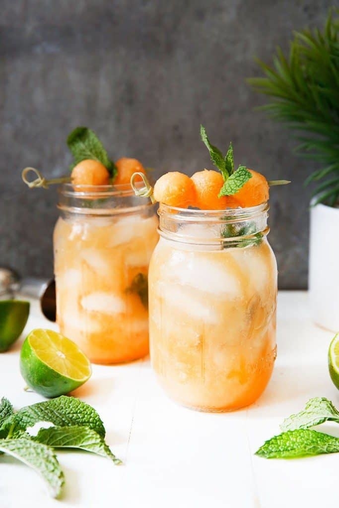 Cantaloupe cocktails with mint and lime