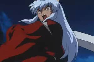 Inuyasha wielding his sword about to attack