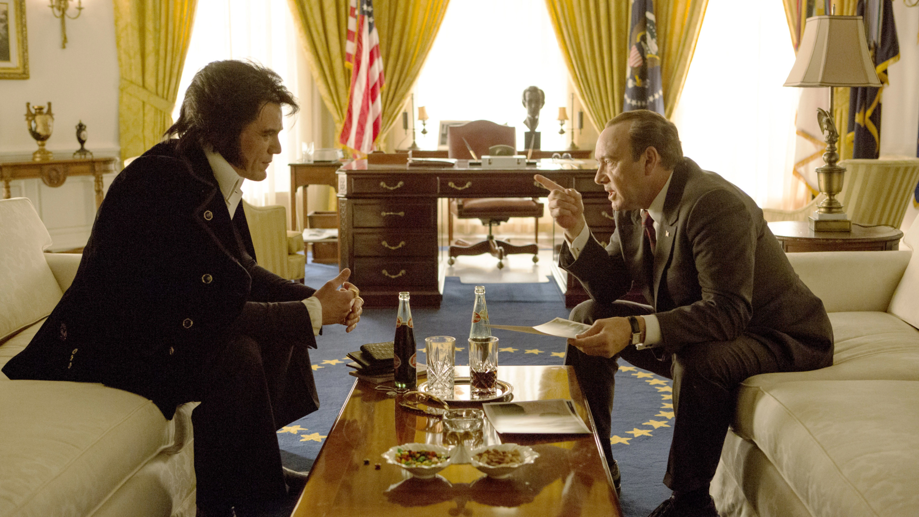 Michael Shannon as Elvis and Kevin Spacey as Richard Nixon converse in &quot;Elvis &amp;amp; Nixon&quot;