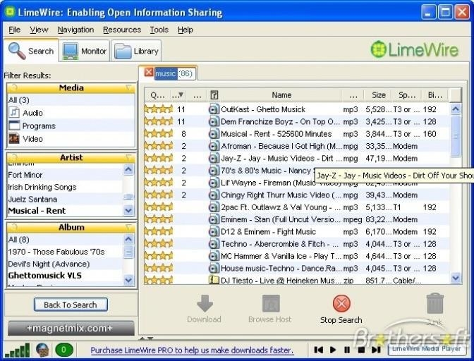 song list on limewire