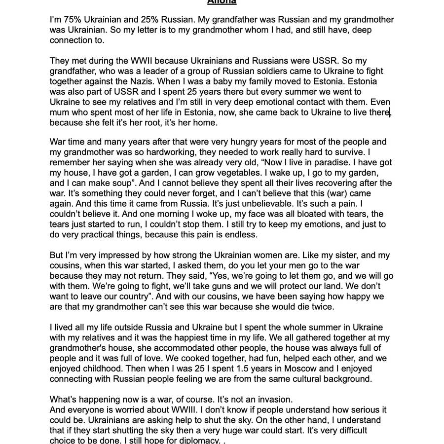 ロシア人と結婚した祖母へ 今起きていることは知らない方がいい ウクライナ侵攻で12人が綴った手紙 ロシア人と結婚した祖母へ 今起きていることは知らない方がいい ウクライナ侵攻で12人が綴った手紙