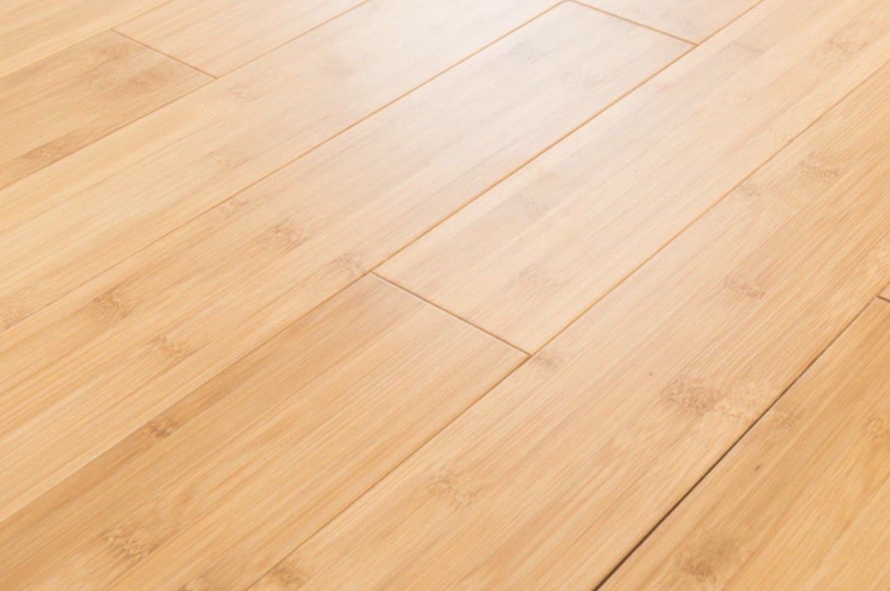 The caramel colored bamboo flooring