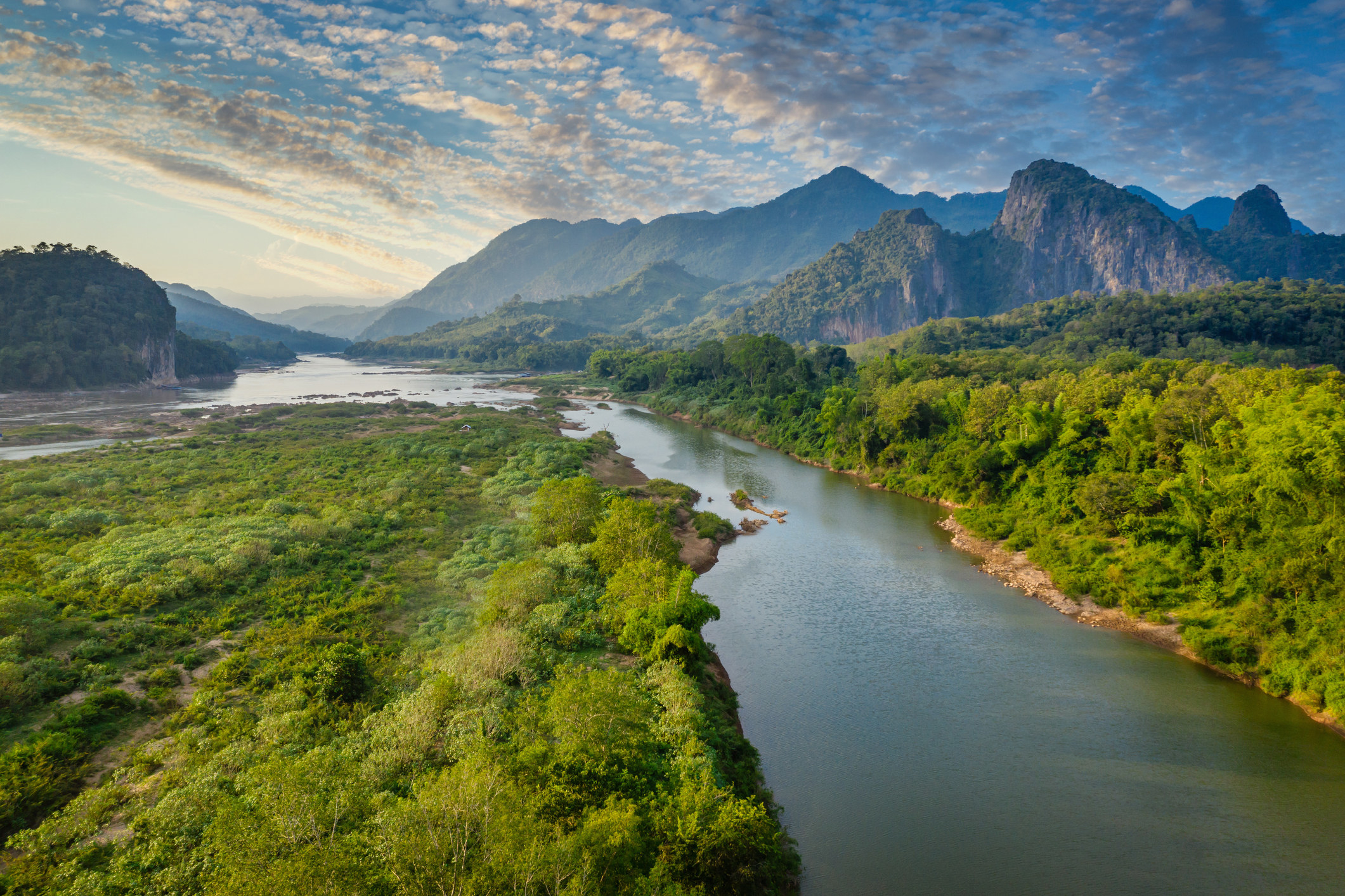 An aerial view of the Mekong River in Laos.