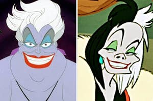 Ursula is on the left with Cruella de Vil on the right
