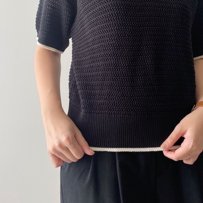 GU（ジーユー）のオススメのファッションアイテム「透かし編みポロセーター（半袖）」のコーディネート