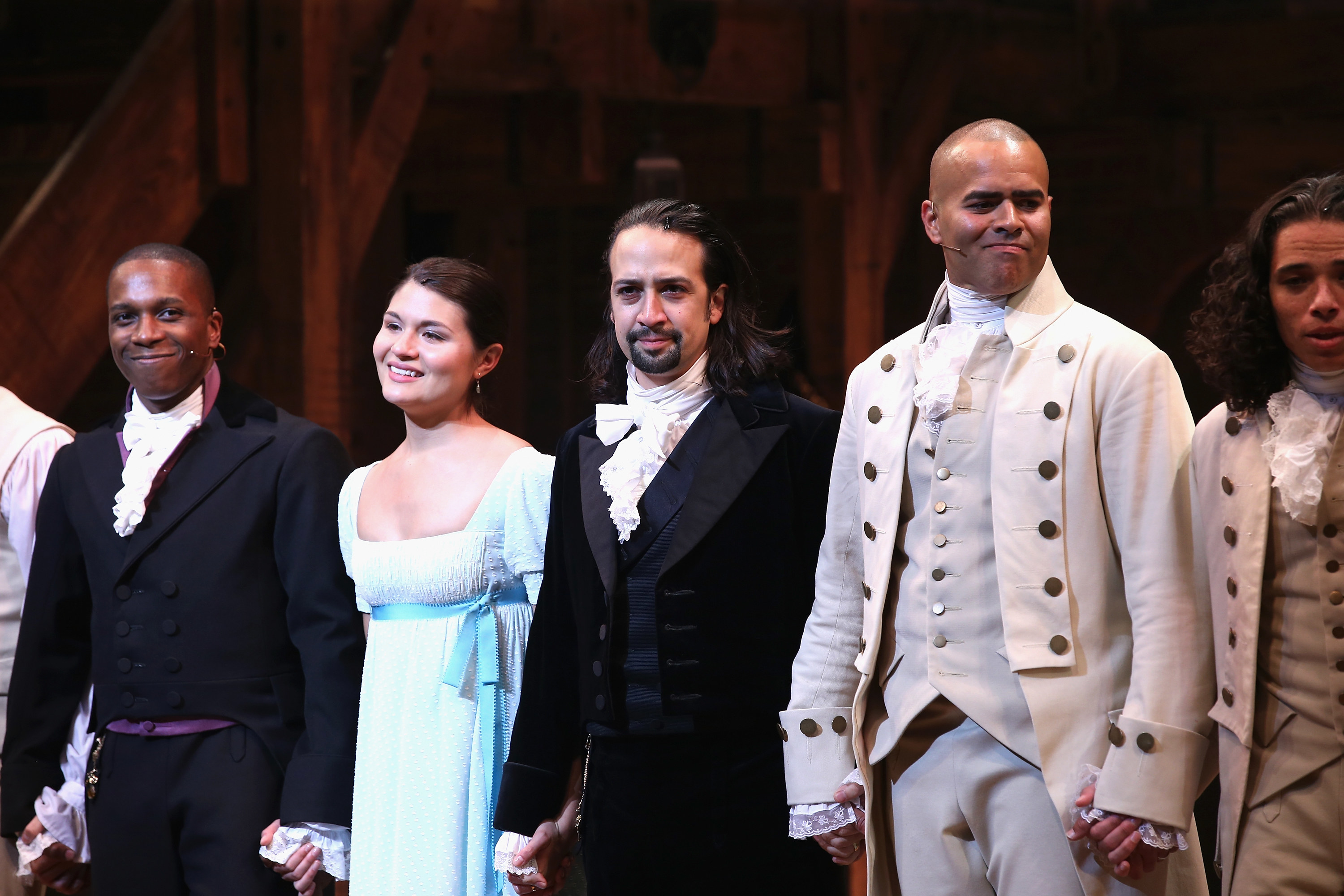 The cast of &quot;Hamilton&quot; taking bows onstage