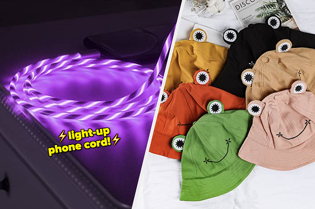 a light up phone cord on a table and a bunch of frog hats on a table