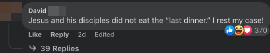 &quot;Jesus and his disciples did not eat the &#x27;last dinner — I rest my case!&quot;