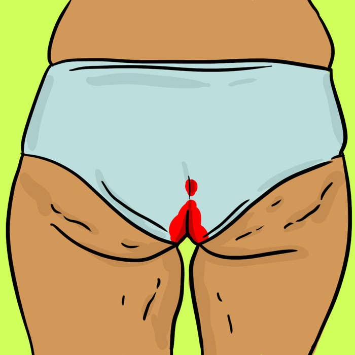 Illustration of blood seeping through underwear from a period