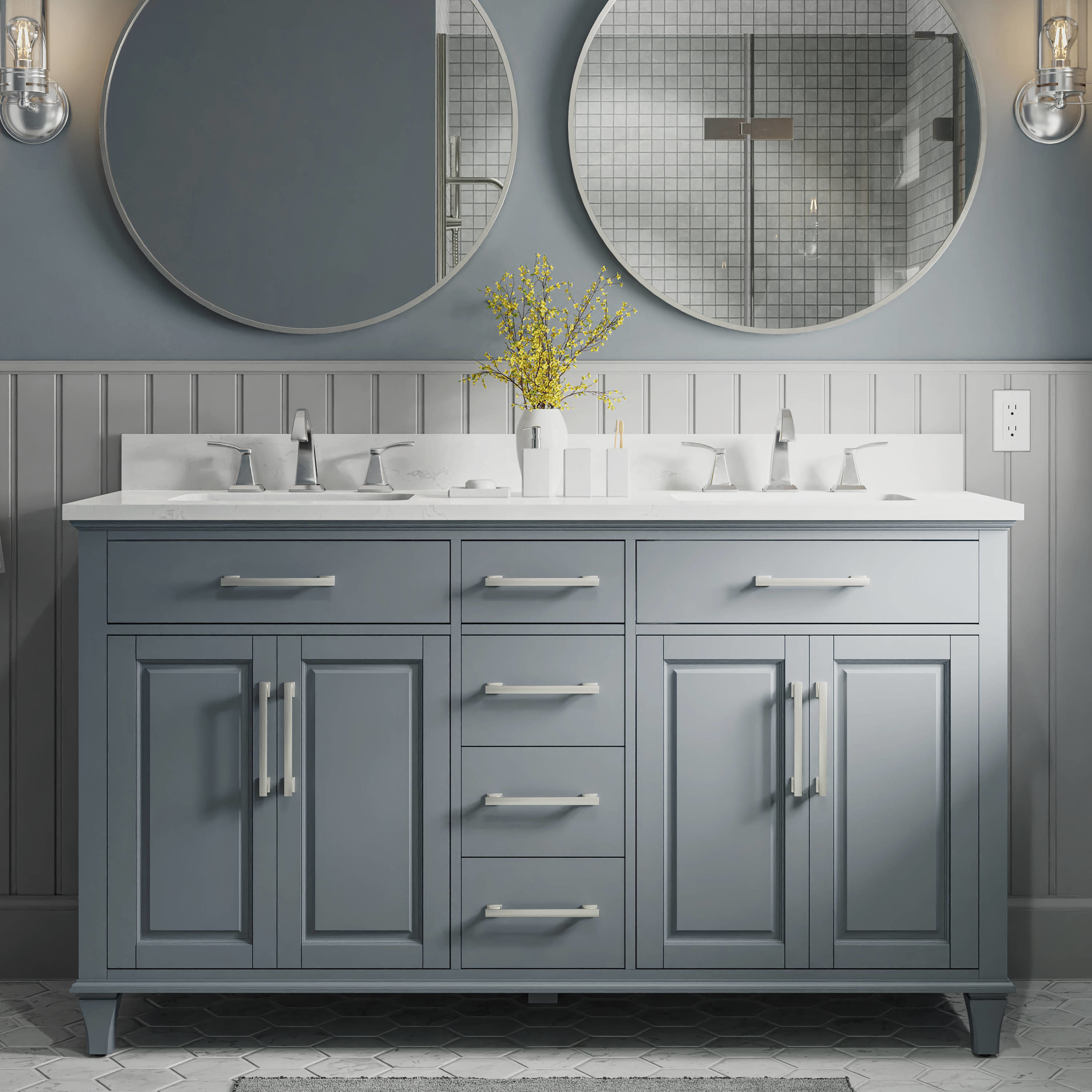 slate blue double sink vanity