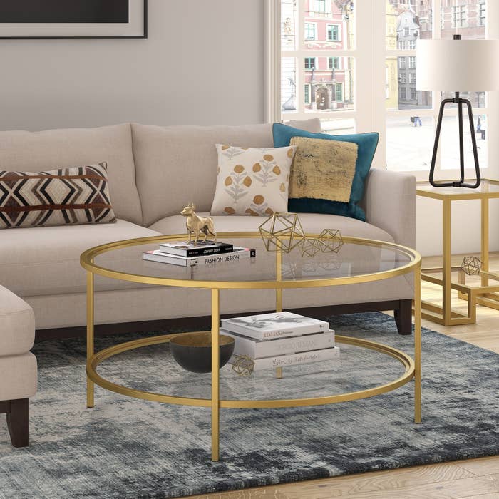 the gold rimmed coffee table