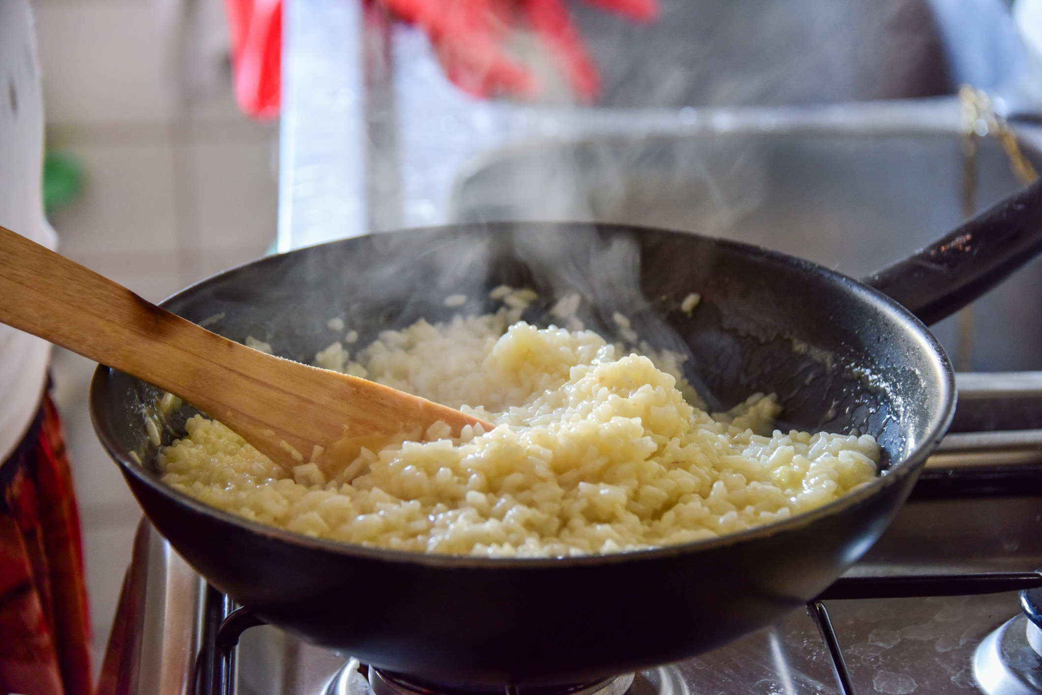 Stirring Italian risotto,