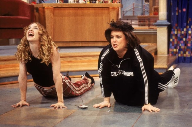 Madonna and Rosie O&#x27;Donnell do yoga