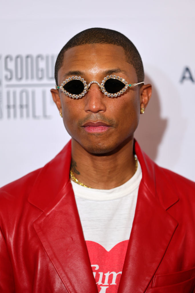 A closeup of Pharrell
