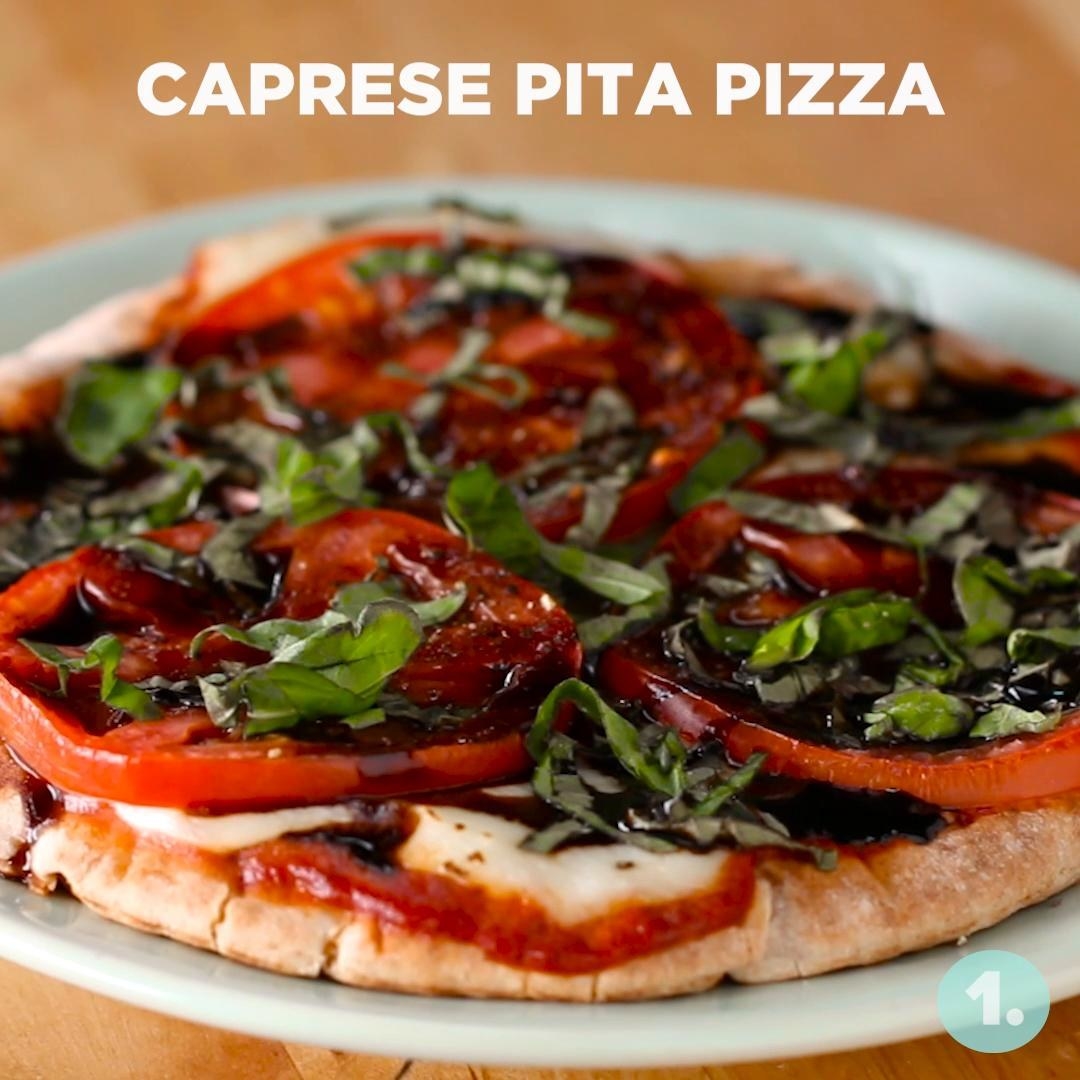 Microwaved Caprese Pita Pizza