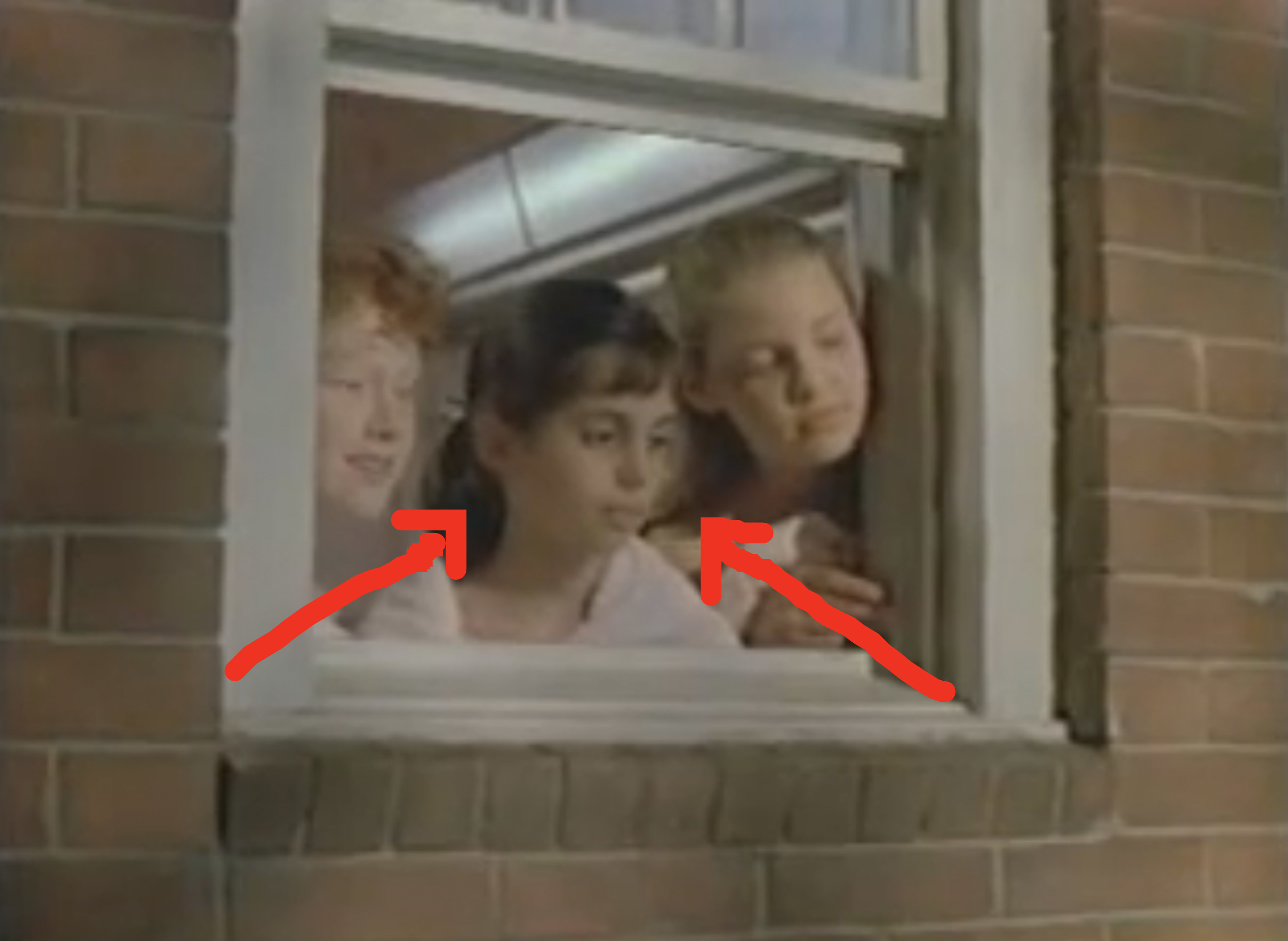 arrows now pointing to Eliza at the window sill