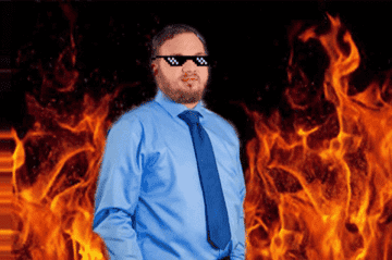 A gif of a man surrounded by flames