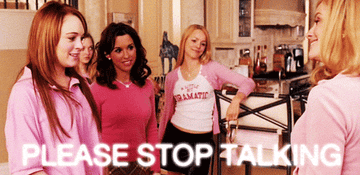 teen characters in front of a mom saying to stop talking