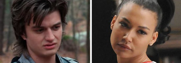 on the left: steve from stranger things, on the right: santana from glee