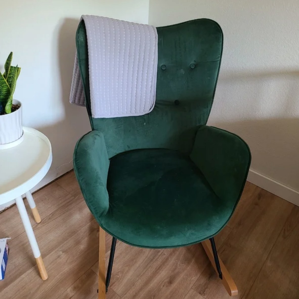 Forest green velvet rocking chair