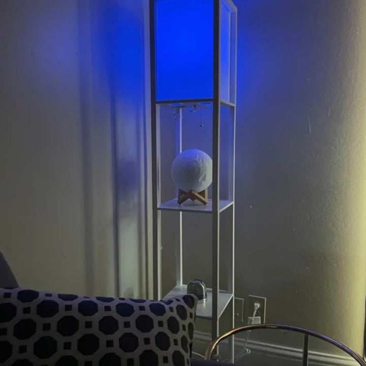 Blue light bulb in lamp