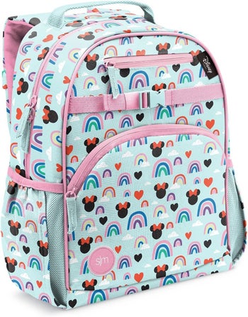 The backpack in Minnie Mouse and rainbows print