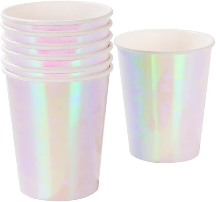 shiny paper cups on a white background