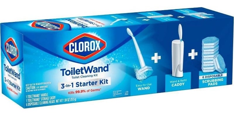 the blue packaging for the toilet cleaning kit