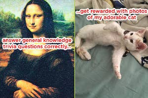 The Mona Lisa next to a kitten and the caption 