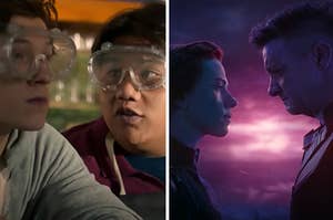 Ned and Spider Man are on the left with Nat and Clint on the right