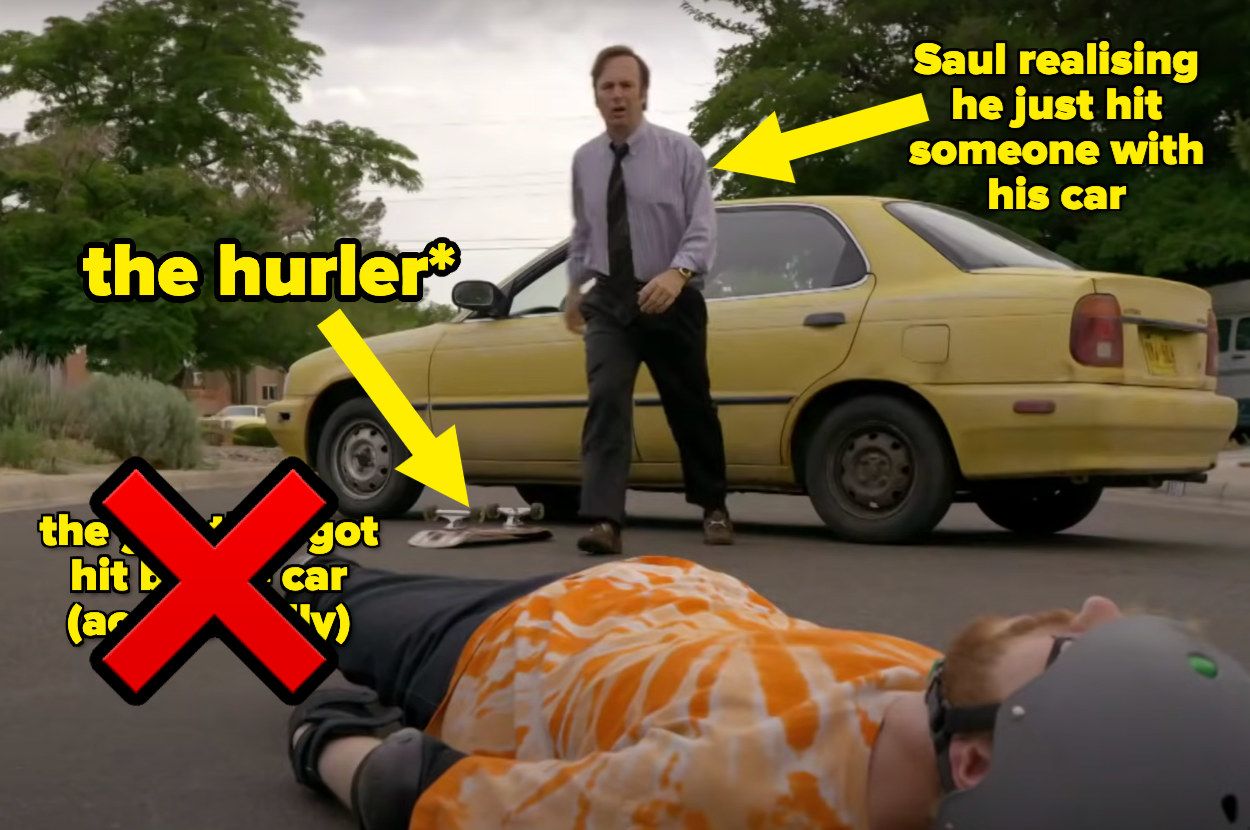 An episode still of Saul hitting someone with his car
