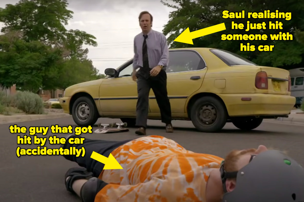 An episode still of Saul hitting someone with his car