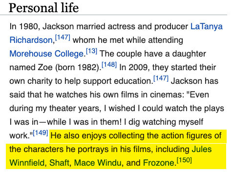 Samuel L.Jackson&#x27;s Wikipedia page&#x27;s personal life section