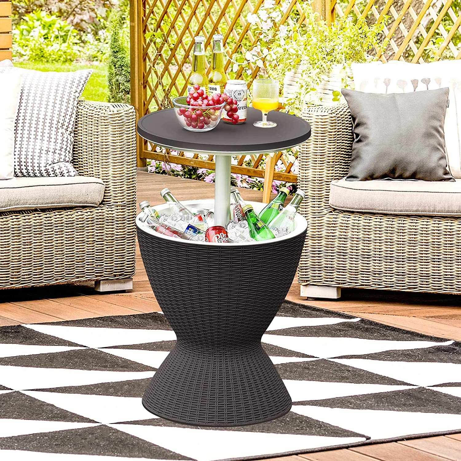 a patio table with a cooler compartment inside