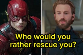 Flash is on the left with Captain America on the right labeled, "Who would you rather rescue you?"