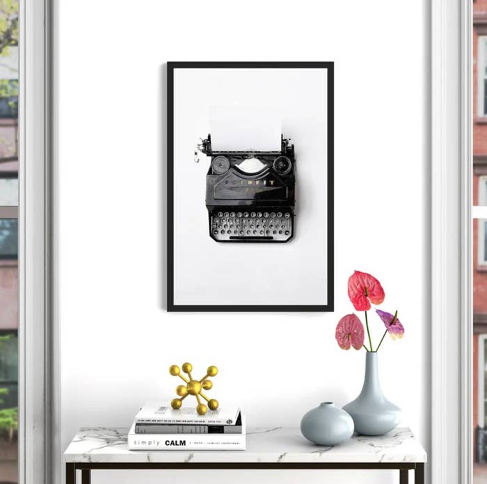 framed black and white photo of a typewriter