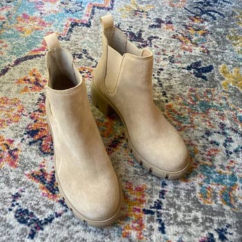 reviewer's boots in sand suede color
