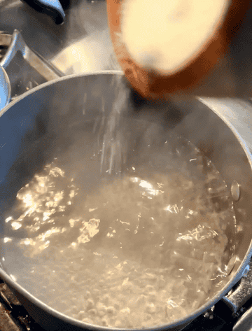 GIF of salt being poured into boiling water