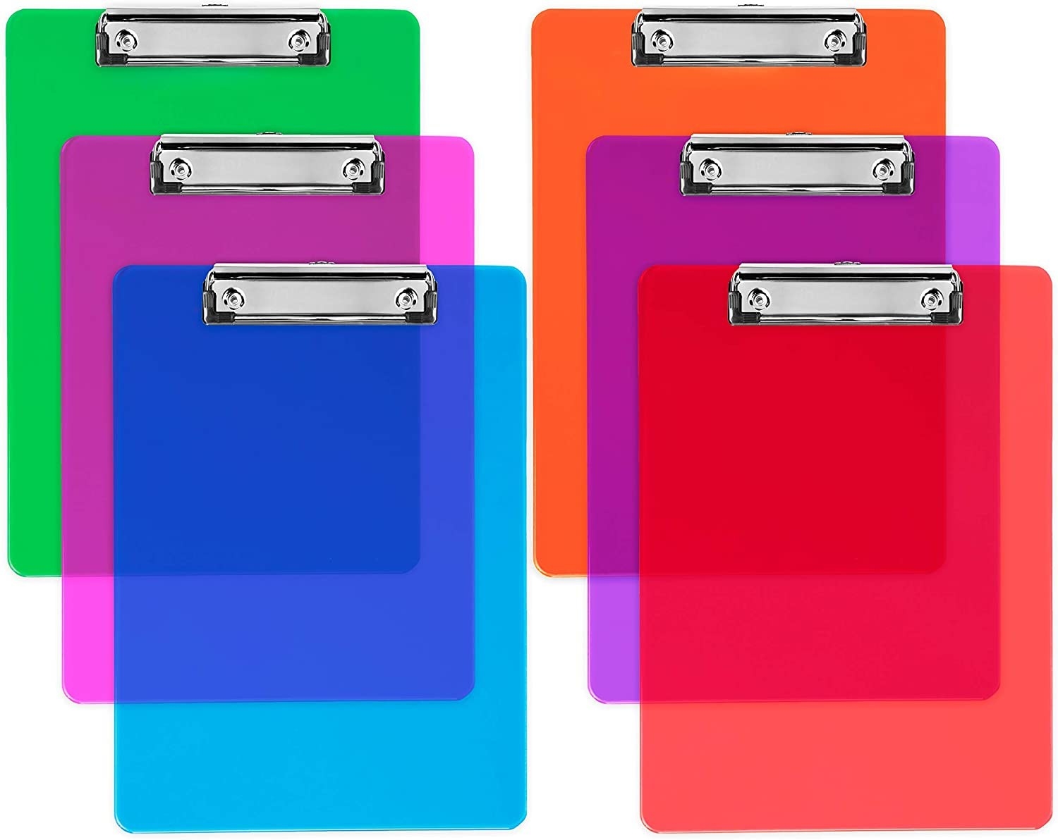 Six colorful clipboards