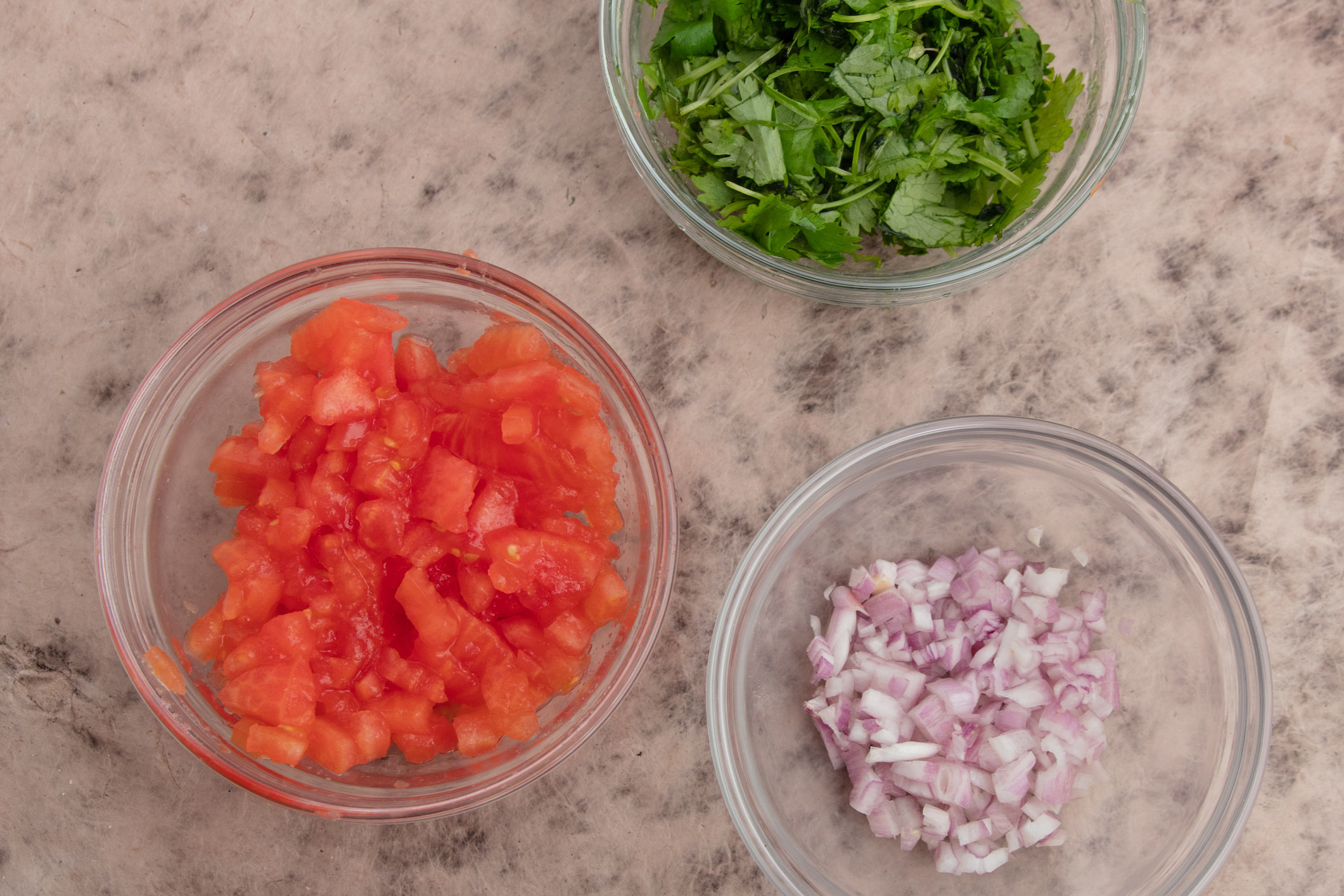 Chopped tomatoes, herbs, and shallot.