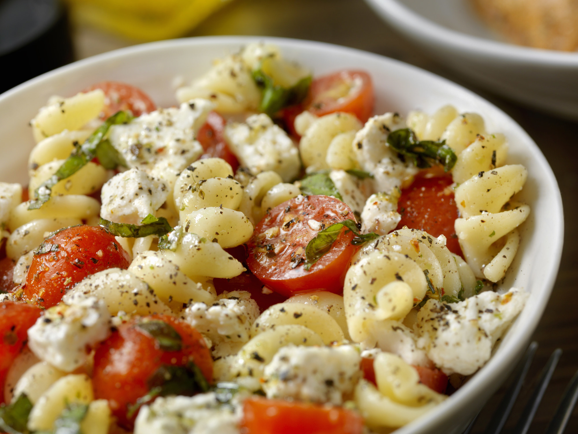 Tomato and mozzarella pasta salad.