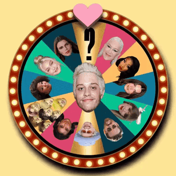 a spinning carnival wheel with pete davidson at the center and celebrities he should date circling him